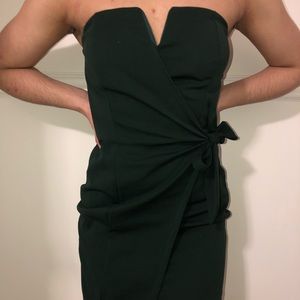 Asymmetrical Strapless Emerald Green Semi-Formal Dress with Bow Bailey Blue.